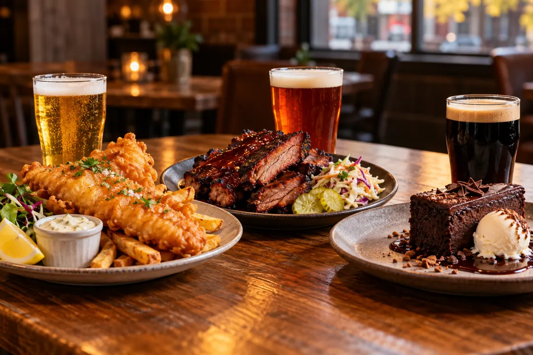 Fish and chips with lager, barbecue with amber ale and chocolate cake with stout