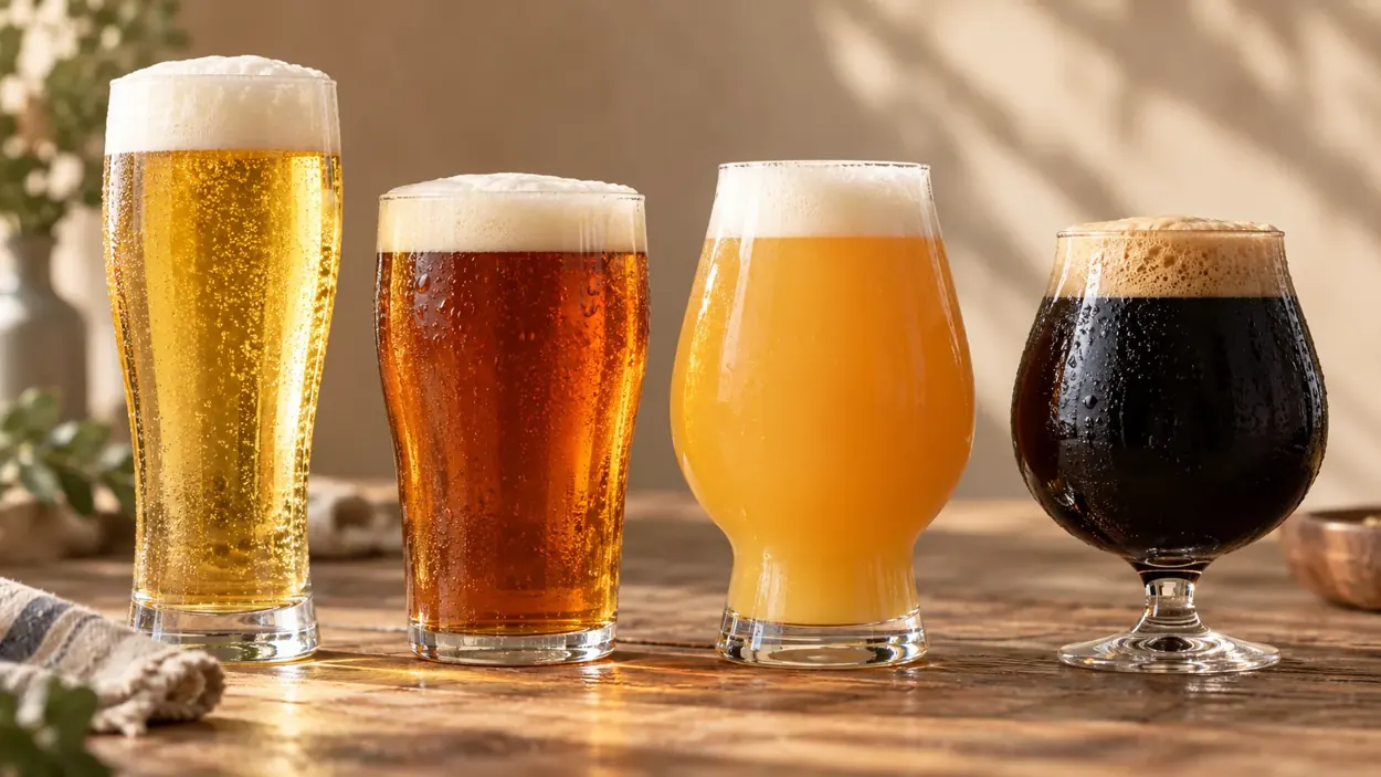 Beer flight with a hazy IPA and three other styles